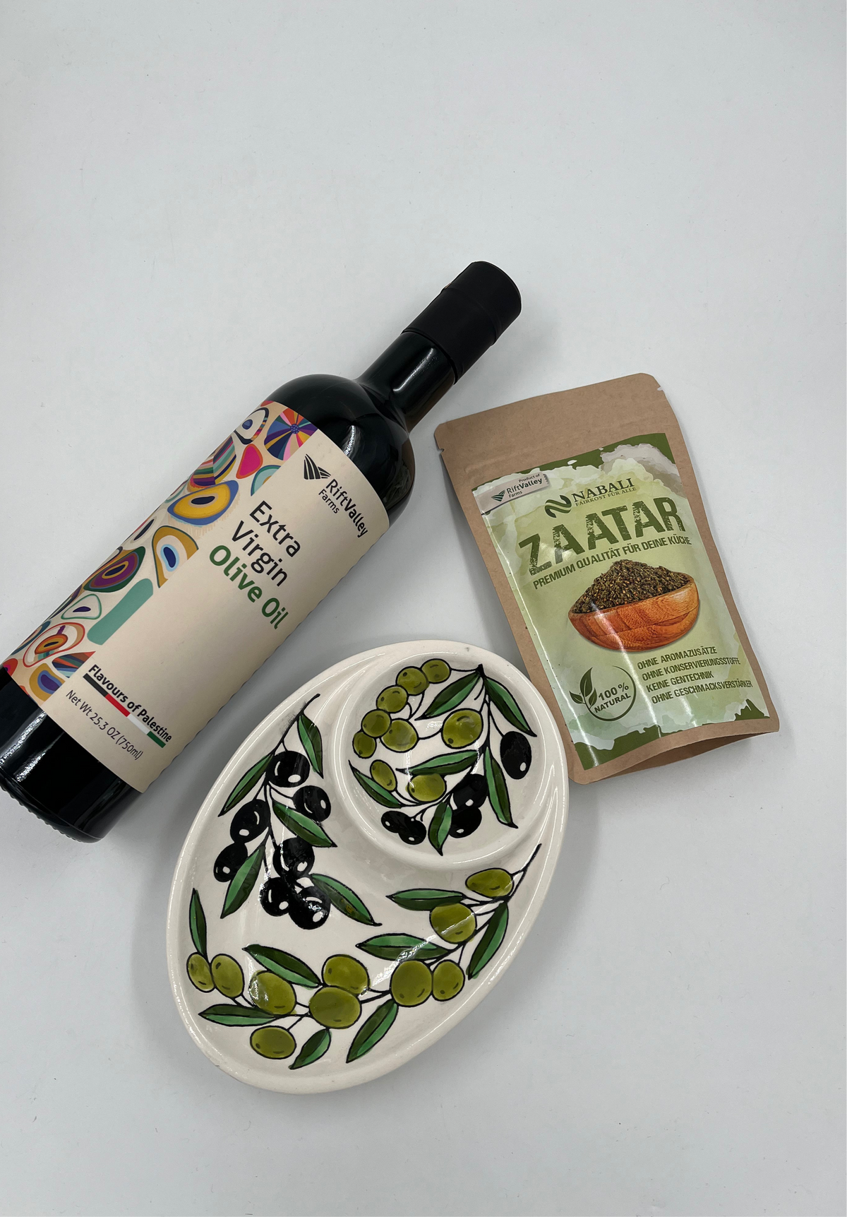 Olivenöl, Zaatar & 2 Abschnitte Keramik